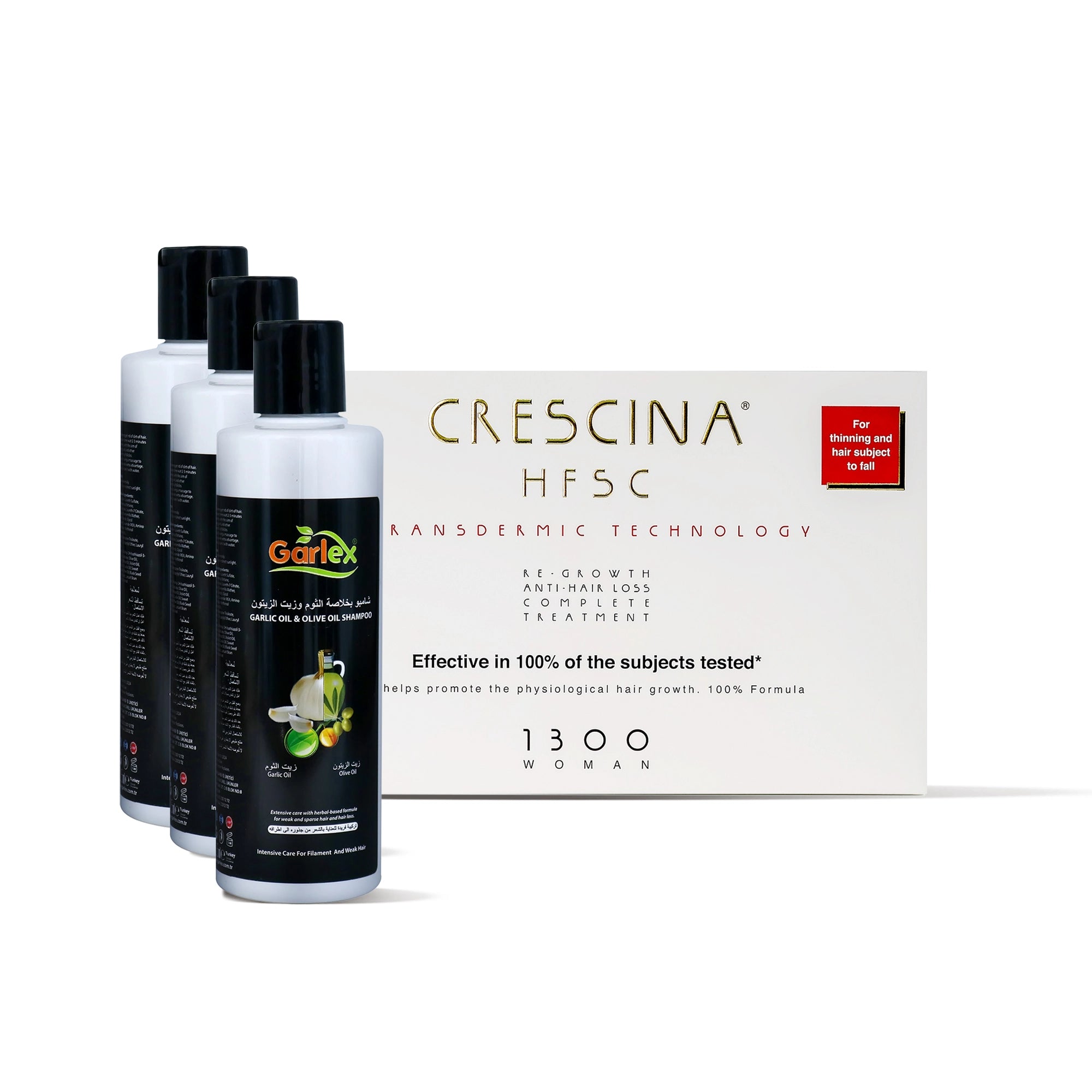 Crescina TD Complete Treatment 1300 Woman + Garlex Olive Oil Shampoo Package