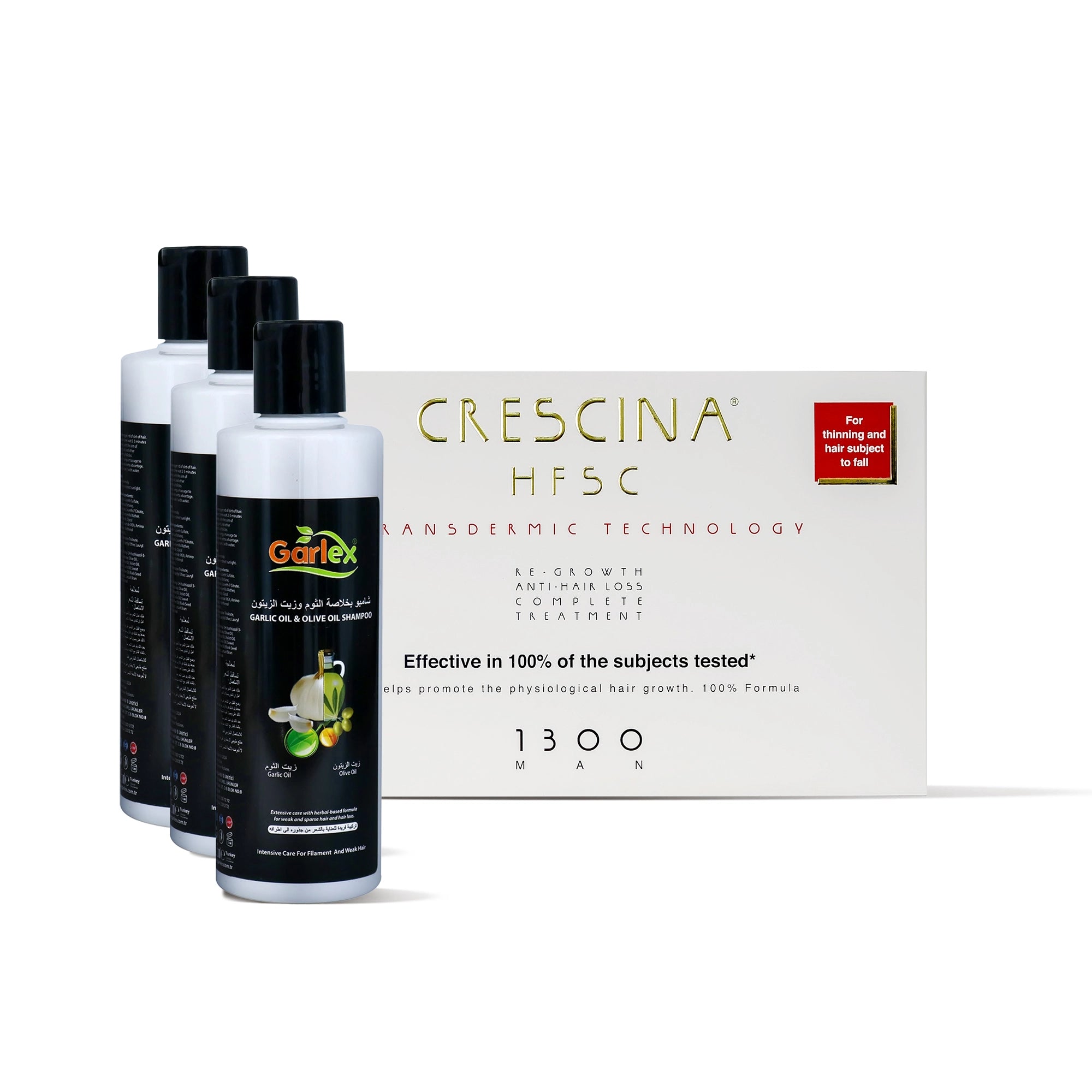 Crescina TD Complete Treatment 1300 Man + Garlex Olive Oil Shampoo Package