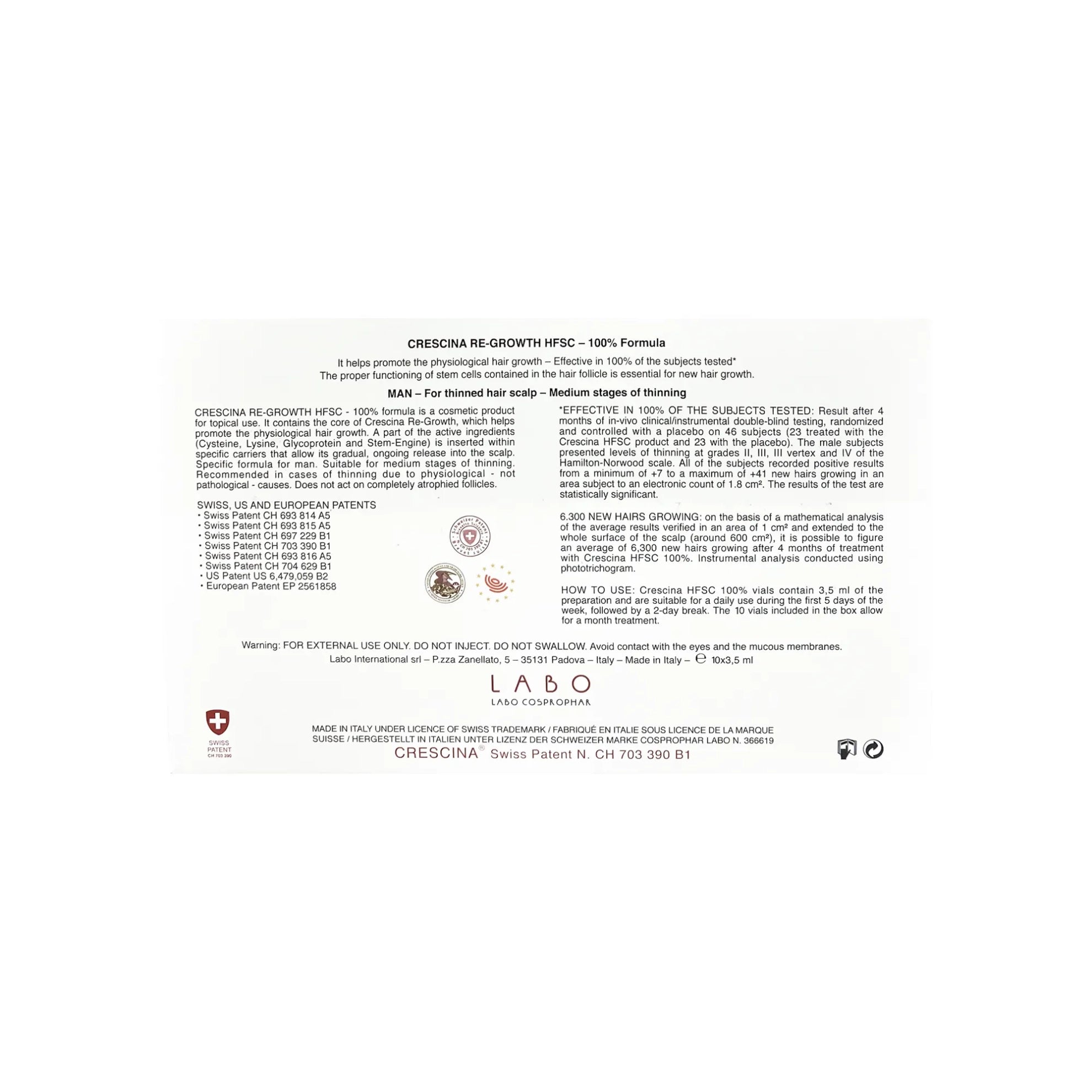 "Crescina HFSC 500 - 100% Potent Hair Growth Boost for Men"