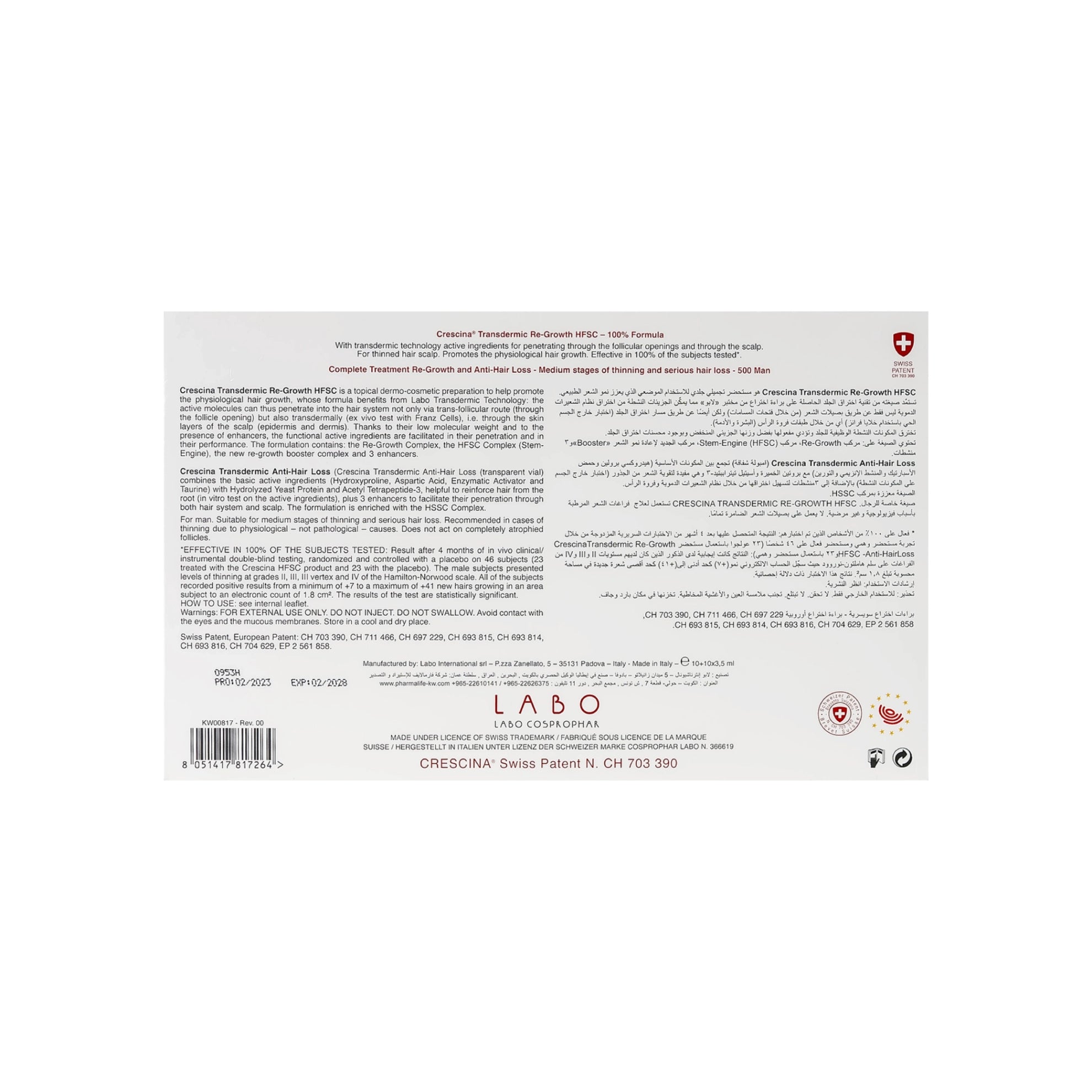 Crescina HFSC Transdermic Complete Treatment 500 Man 10+10 Vials