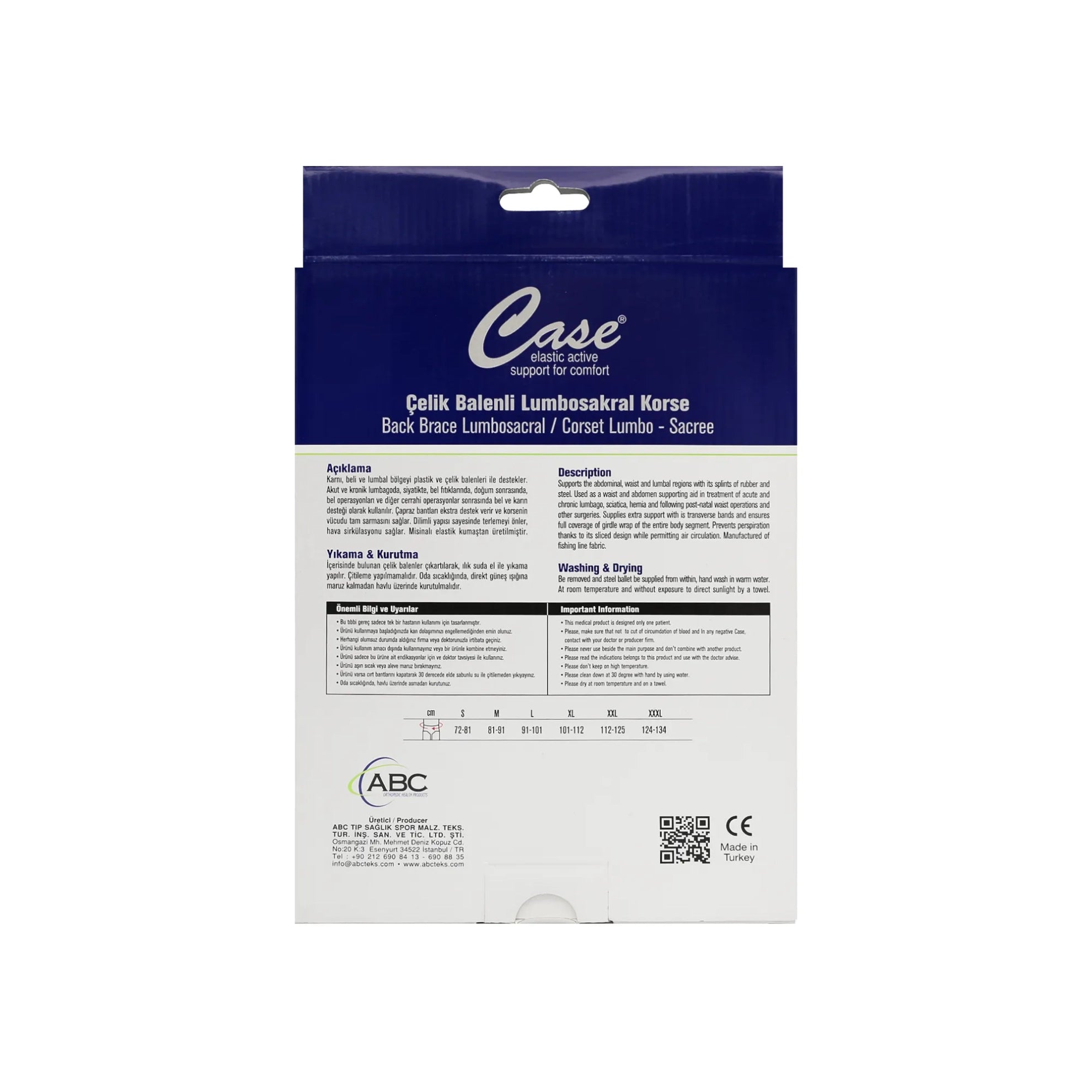 Case Back Brace Lumbosacral XL