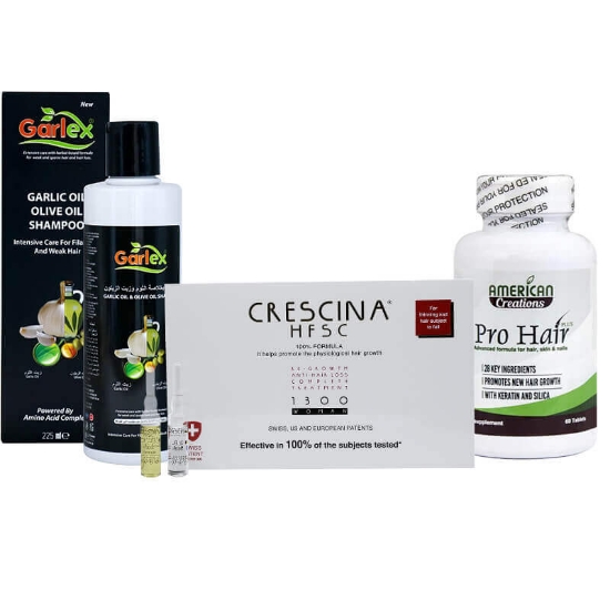  Crescina 1300 Complete Woman + Pro Hair + Garlex Olive Shamp Offer Package